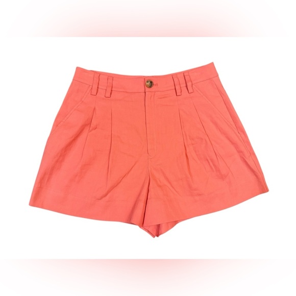 A.L.C. Mateo Pleated Linen-Blend Shorts in Dark Grapefruit Size 8 - Picture 4 of 10
